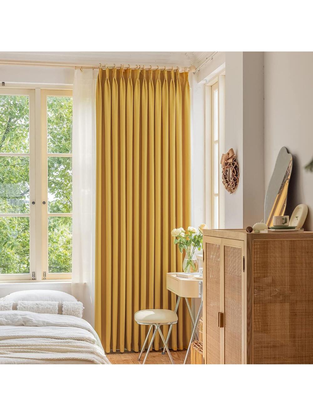 OYRING Pinch Pleat Curtain 38"x84", Yellow Ochre, One panel